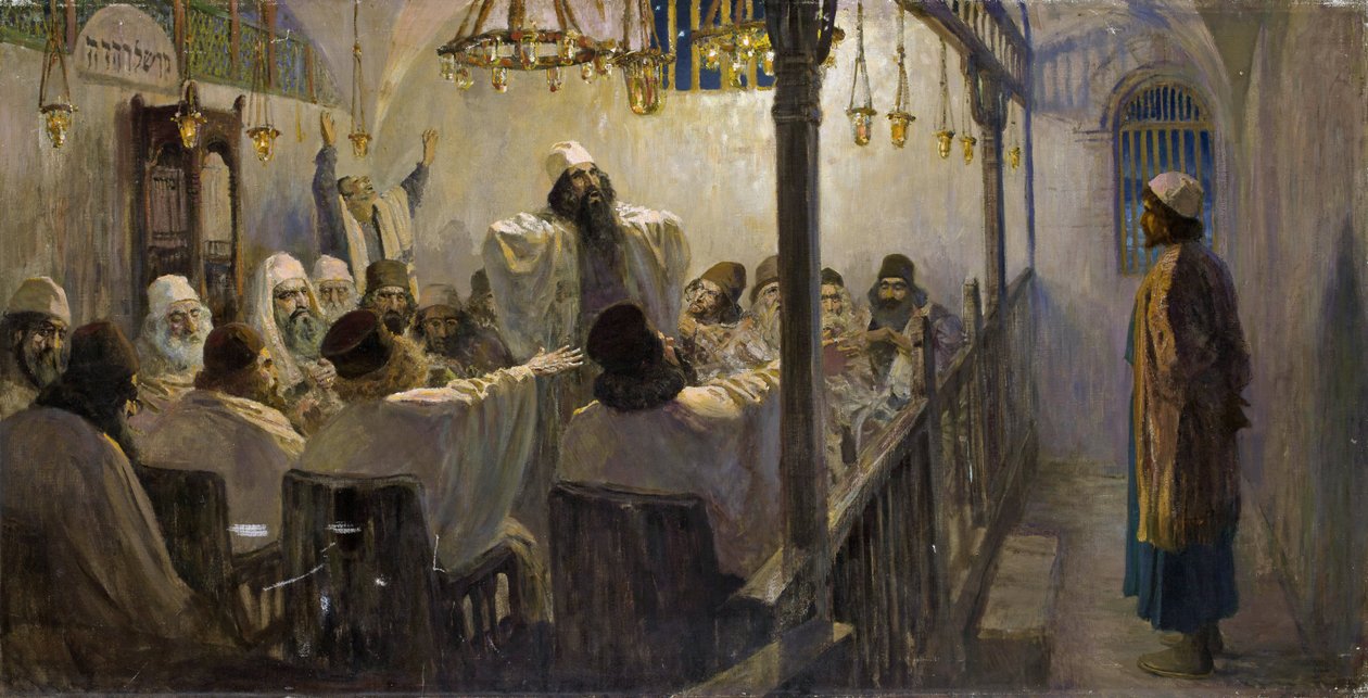 Er ist des Todes schuldig! - Polenov, Vasili Dmitrievich (1844-1927) - 1906 - Öl auf Leinwand (Teil der Serie von Gemälden Das Leben Christi, abgeschlossen vom Künstler in den späten 1890er-1900er Jahren) von Vasilij Dmitrievich Polenov