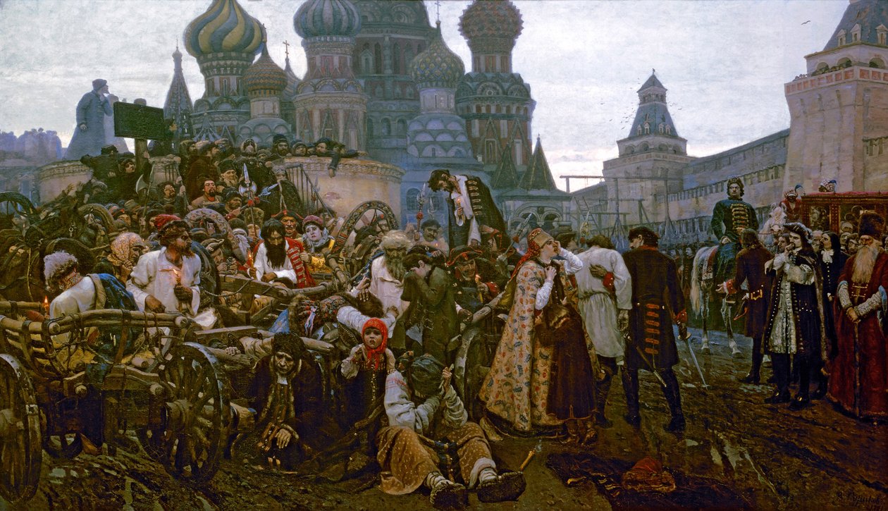 Der Morgen der Hinrichtung der Strelizen im Jahr 1698, 1881 von Vasilij Ivanovic Surikov
