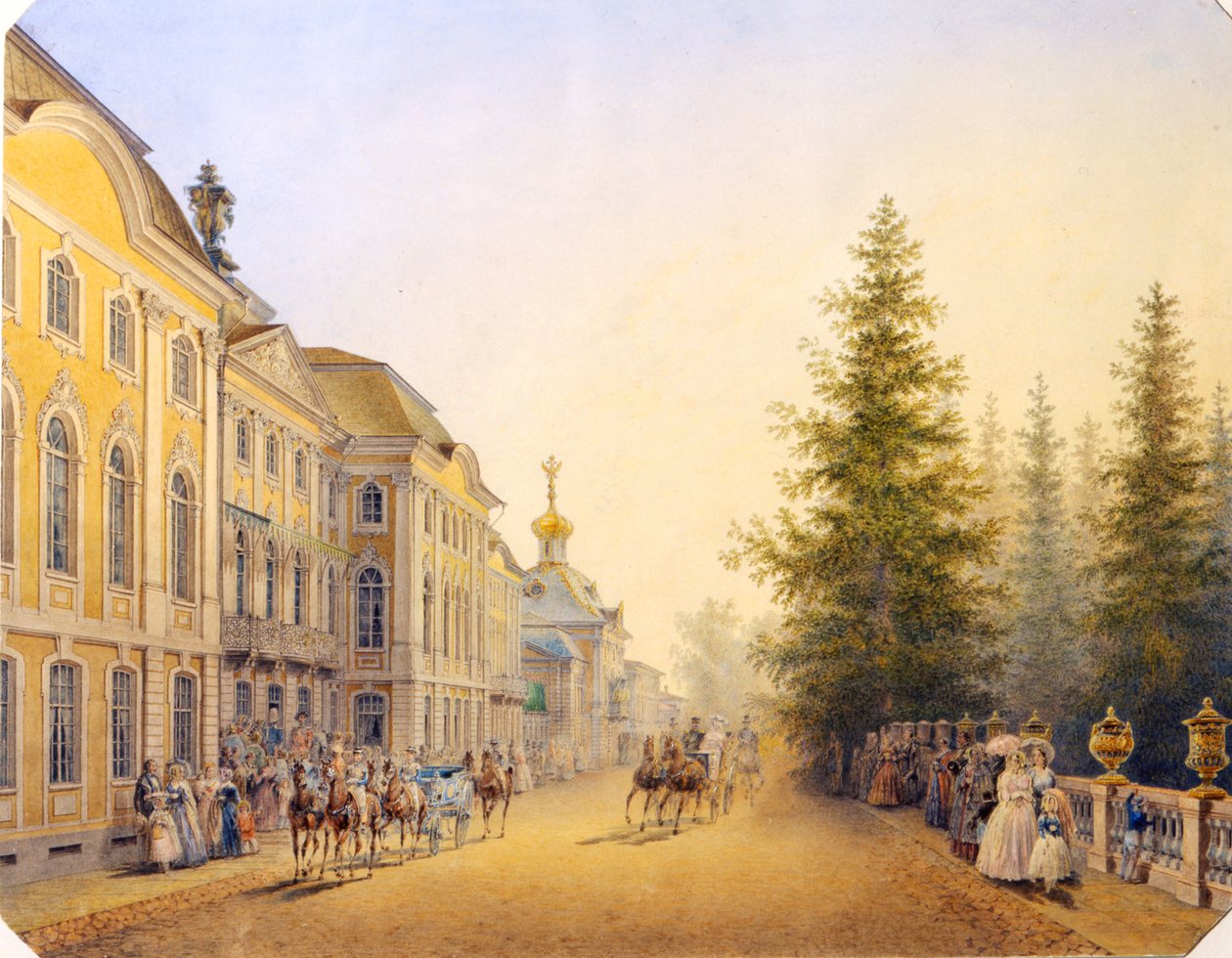 Der Haupteingang des Großen Palastes in Peterhof, 1852 von Vasilij Semenovic Sadovnikov