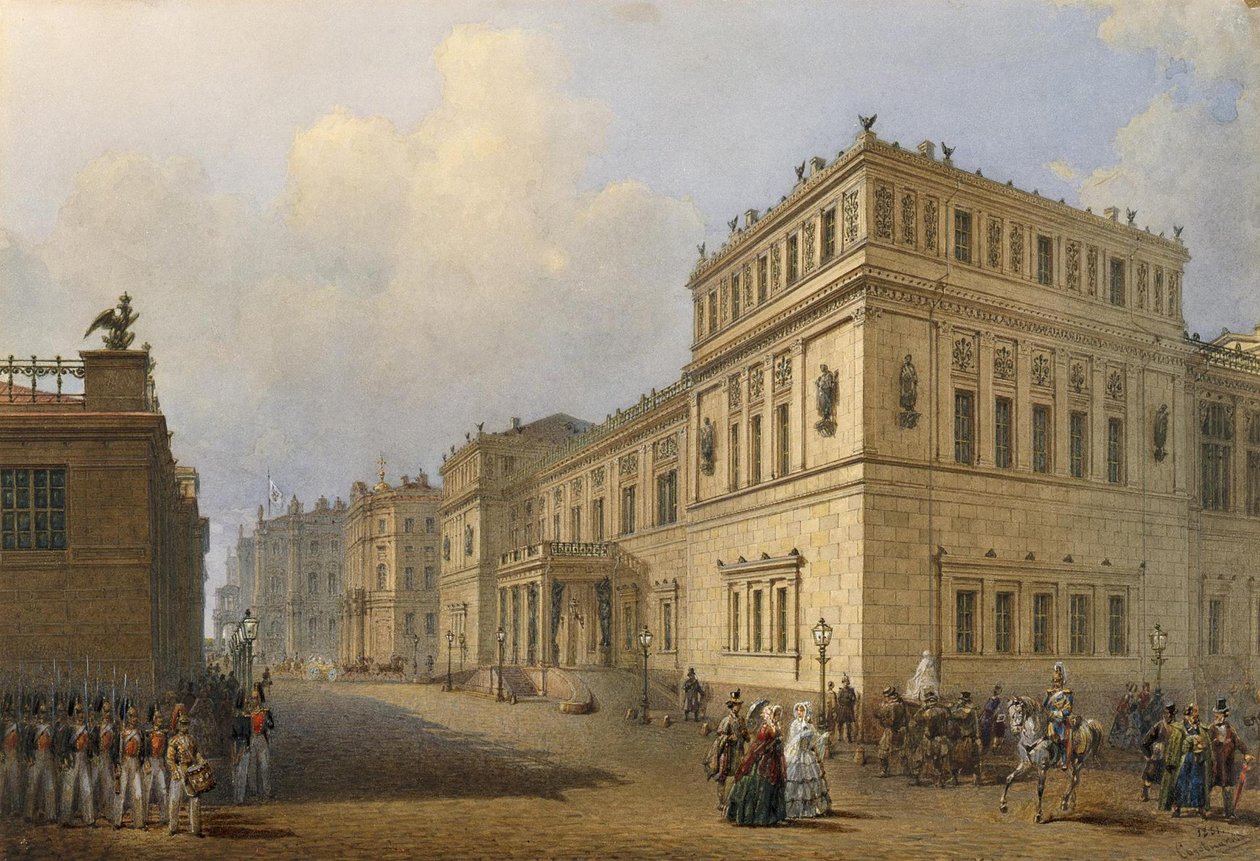 Ansicht der Neuen Eremitage durch die Millionnaya-Straße von Vasily Semyonovich Sadonikov