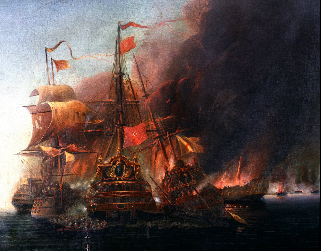 Schlacht zwischen den osmanischen und venezianischen Flotten vor Famagusta während der Belagerung Zyperns im Jahr 1570 von Venetian School