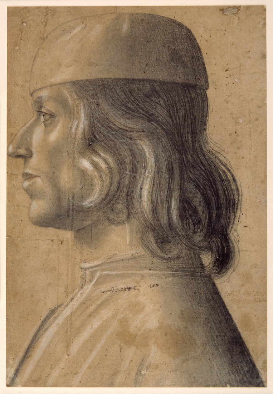Brustporträt eines Mannes im Profil nach links, mit Mütze von Venetian School