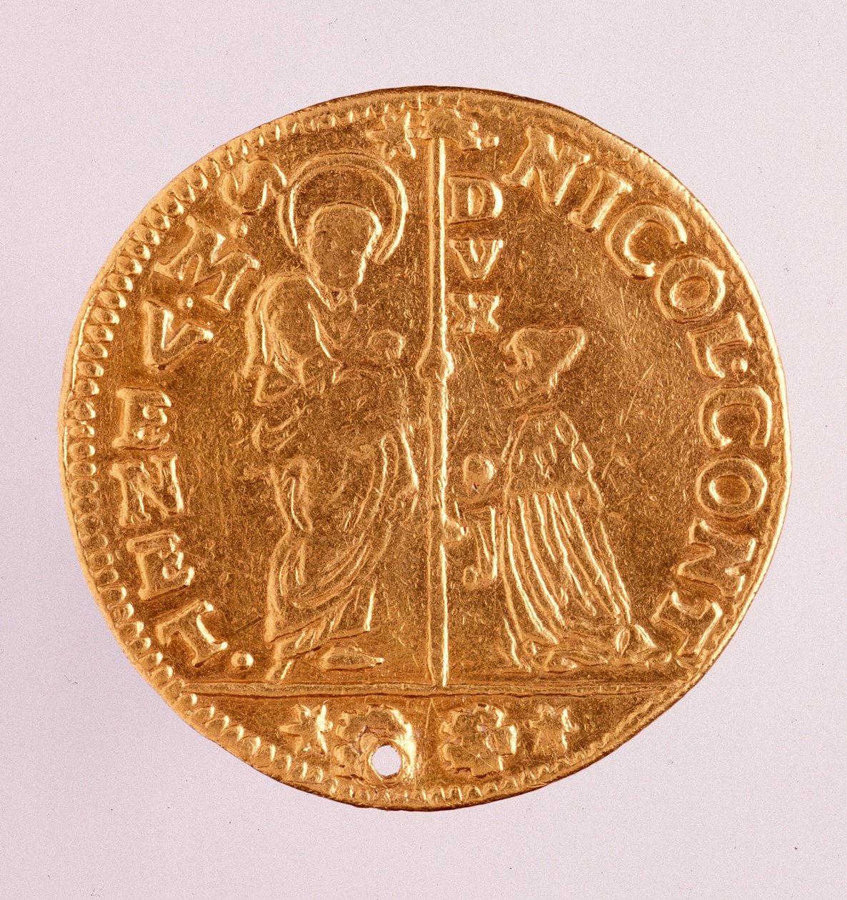 Goldmünze (Zecchino oder Sequin) aus der Republik Venedig: Herrschaft von Doge Nicolo Contarini (1630-1631). Durchmesser 3,4 cm Rom, Museo Nazionale delle Terme von Venetian School