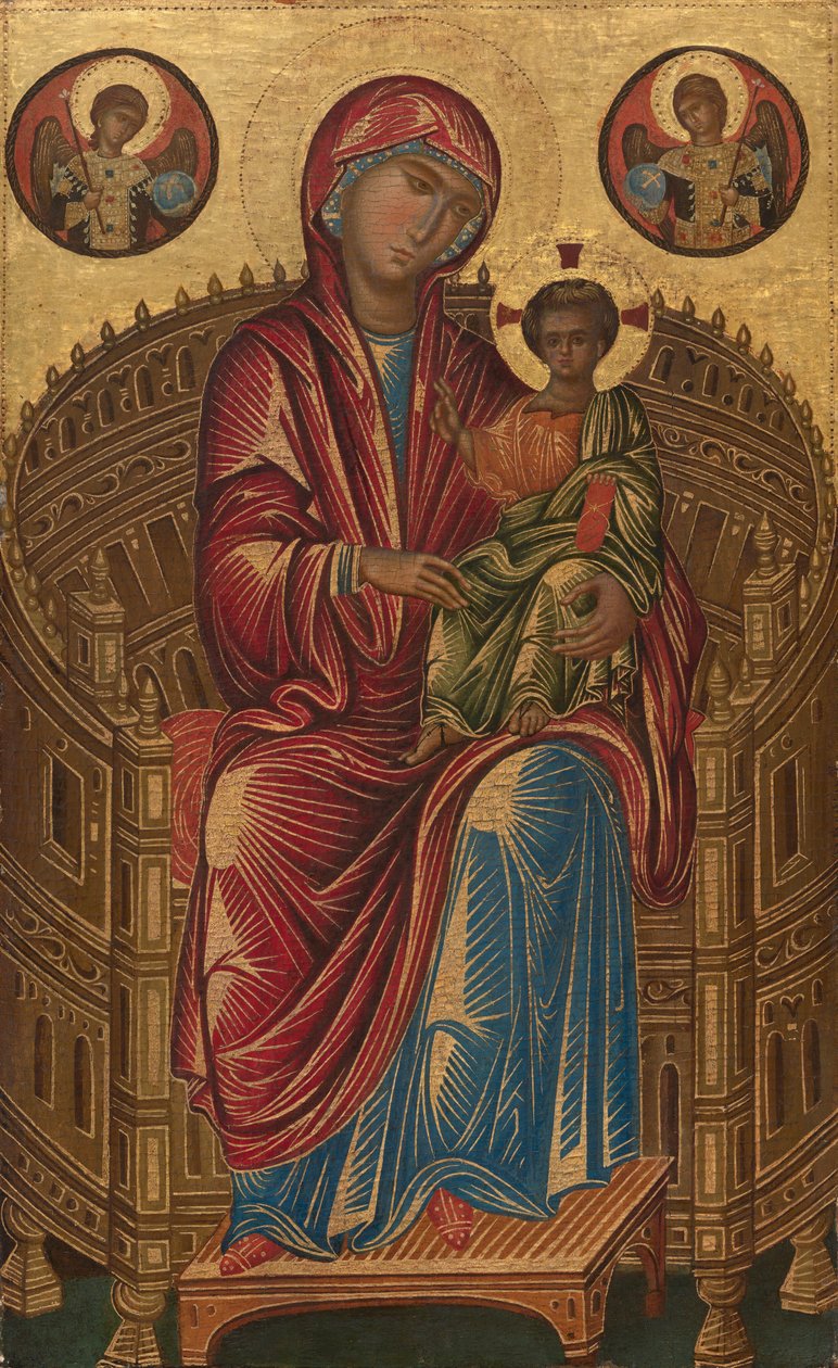 Madonna und Kind auf einem gebogenen Thron von Veneto-Byzantine School