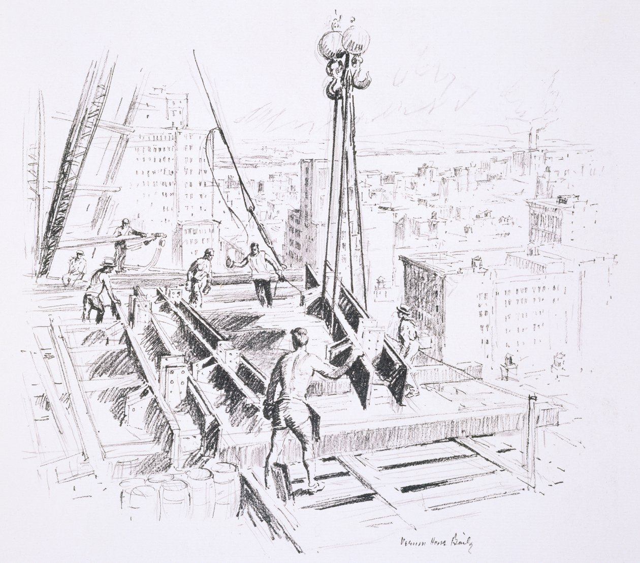 Bewegliche Balken im 25. Stock des Empire State Building, veröffentlicht von William Edwin Rudge von Vernon Howe Bailey