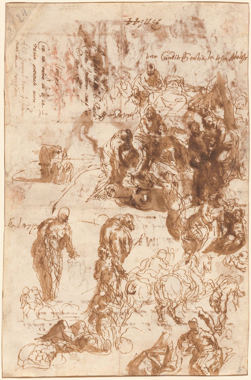 Studien für Judith und Holofernes, David und Goliath, Die Auffindung des Moses und andere [recto] von Veronese