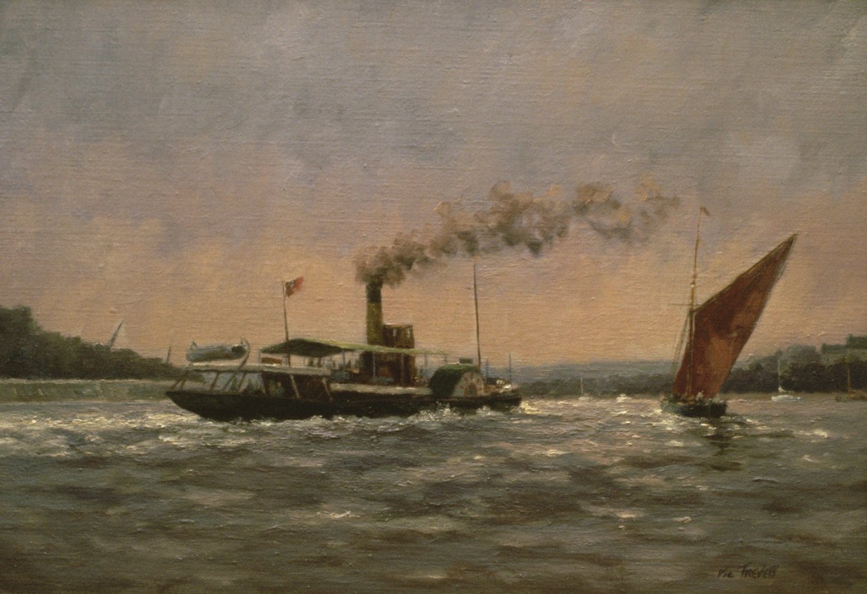 Vergangenheit auf der Medway (mit einem restaurierten Raddampfer, Kingswear Castle) von Vic Trevett