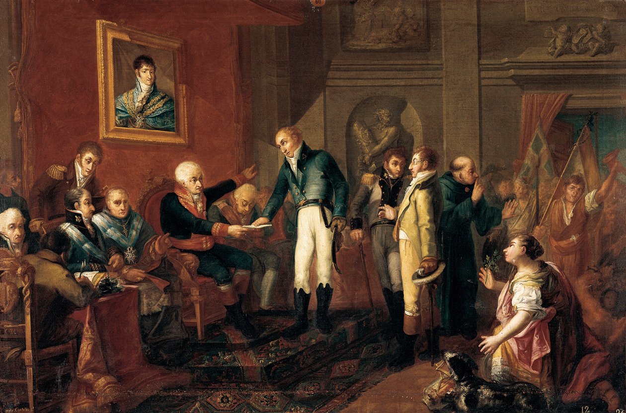 Spanischer Unabhängigkeitskrieg: „Der Generalkapitän von Valencia trifft den britischen Konsul kurz vor der französischen Invasion“ (Gemälde) von Vicent Castello Amat