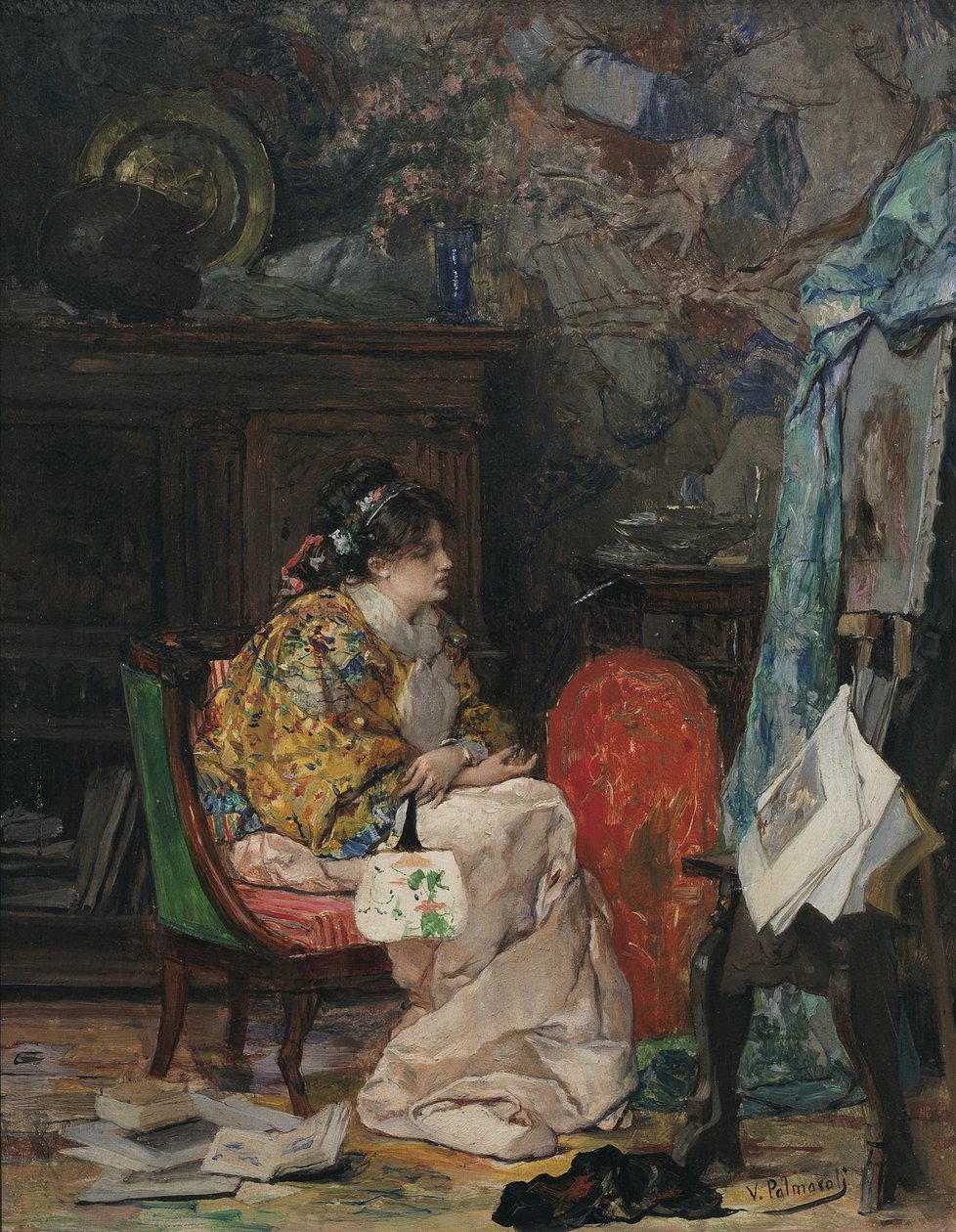 Ein Modell im Atelier des Künstlers von Vicente Palmaroli y Gónzalez