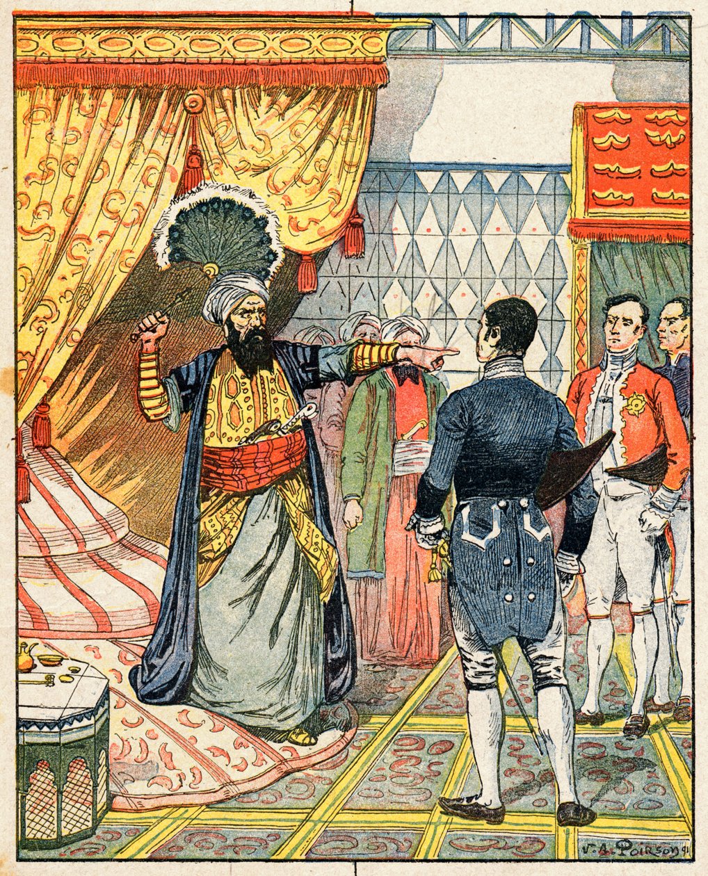 Der Dey von Algier, Hussein ibn El Hussein schlägt den französischen Botschafter M. Deval mit einem Fächer von Victor Armand Poirson