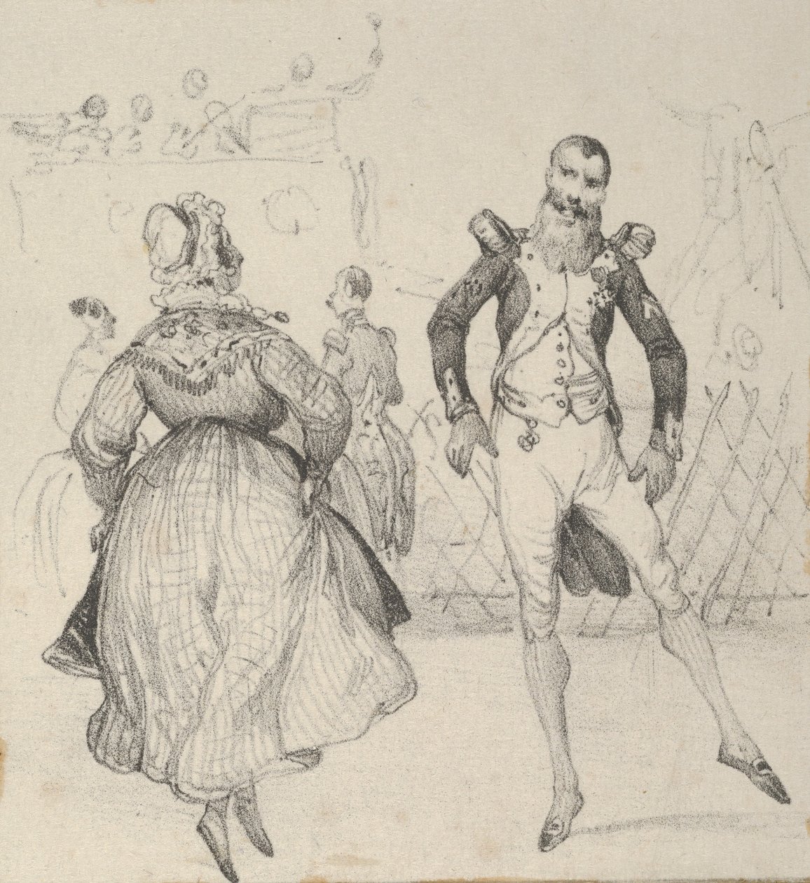 Ein Soldat und eine Frau tanzen, Mitte 19. Jahrhundert von Victor Adam