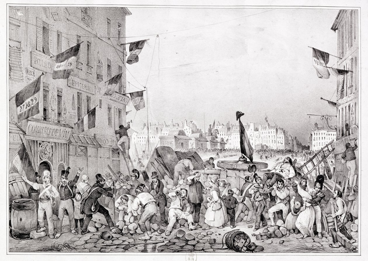 Barrikade an der Rue Dauphine, 29. Juli 1830, graviert von H. Delaporte von Victor Adam
