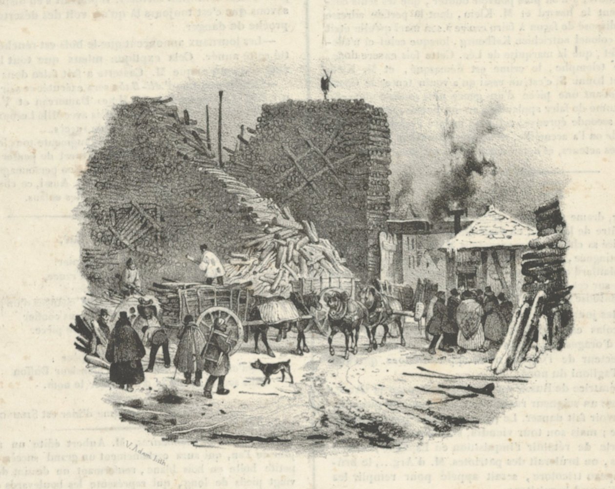 Holzplatz für Brennholz, 19. Jahrhundert von Victor Adam