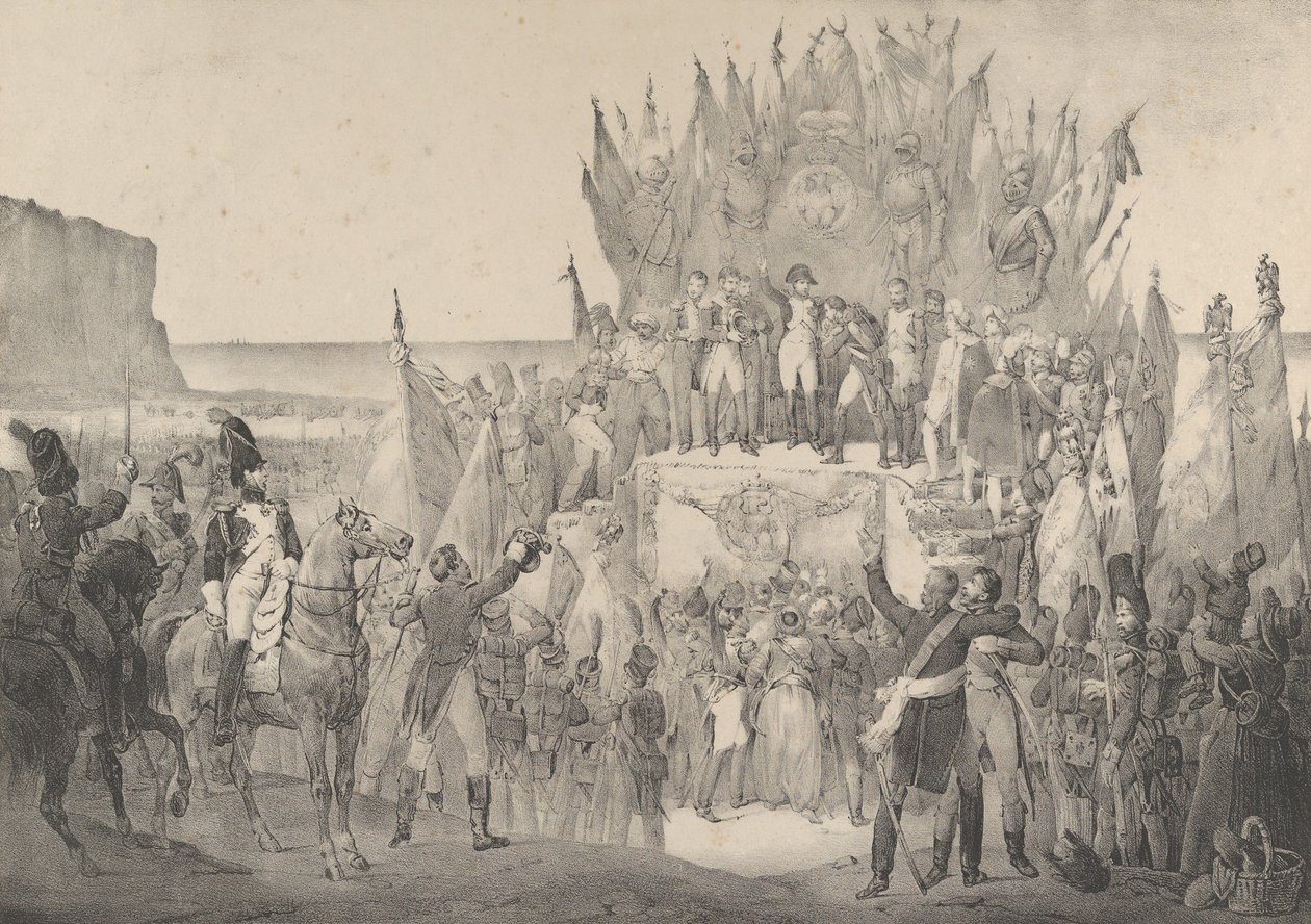 Militärfest in Boulogne mit Napoleon, der Sterne der Ehrenlegion verteilt, 19. Jahrhundert von Victor Adam