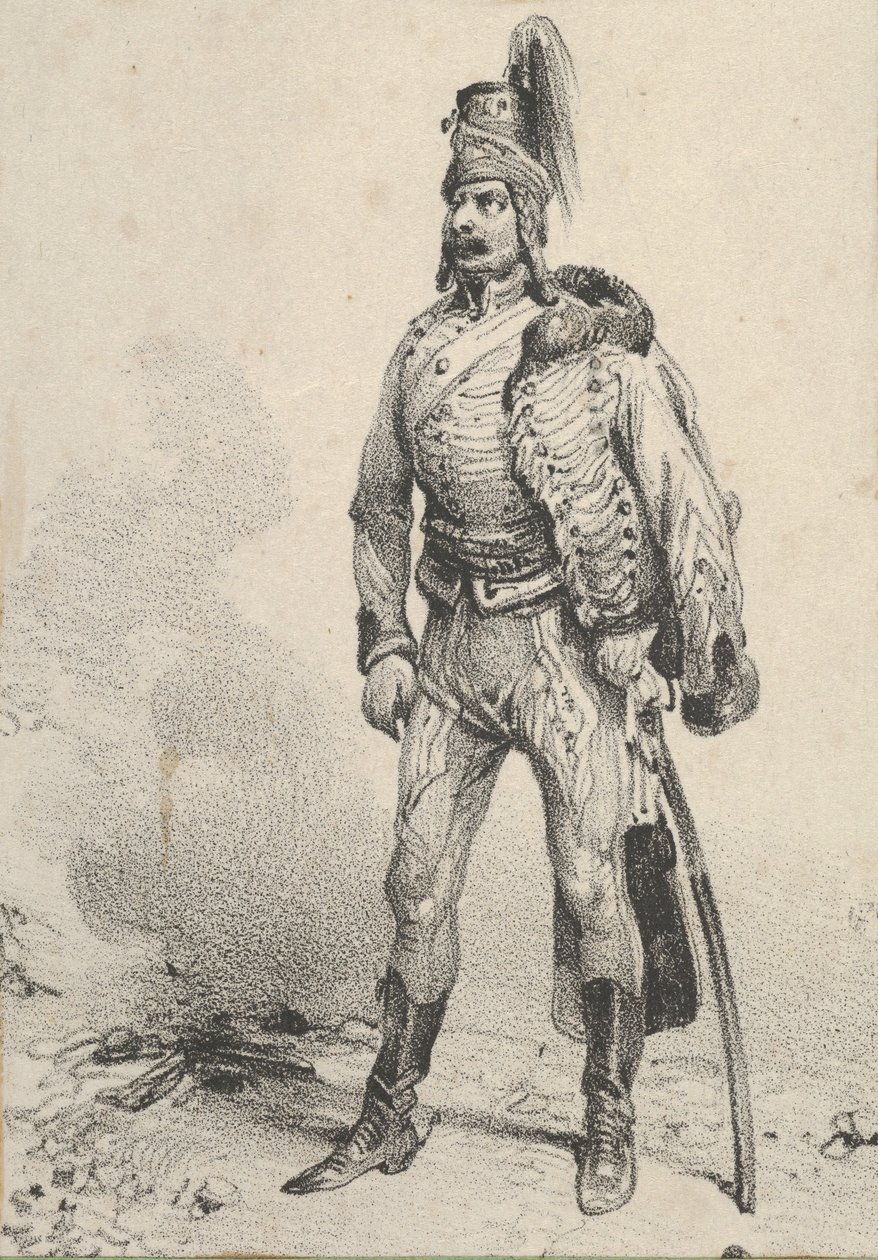 Stehender Soldat mit seiner Jacke über einer Schulter, Mitte des 19. Jahrhunderts von Victor Adam