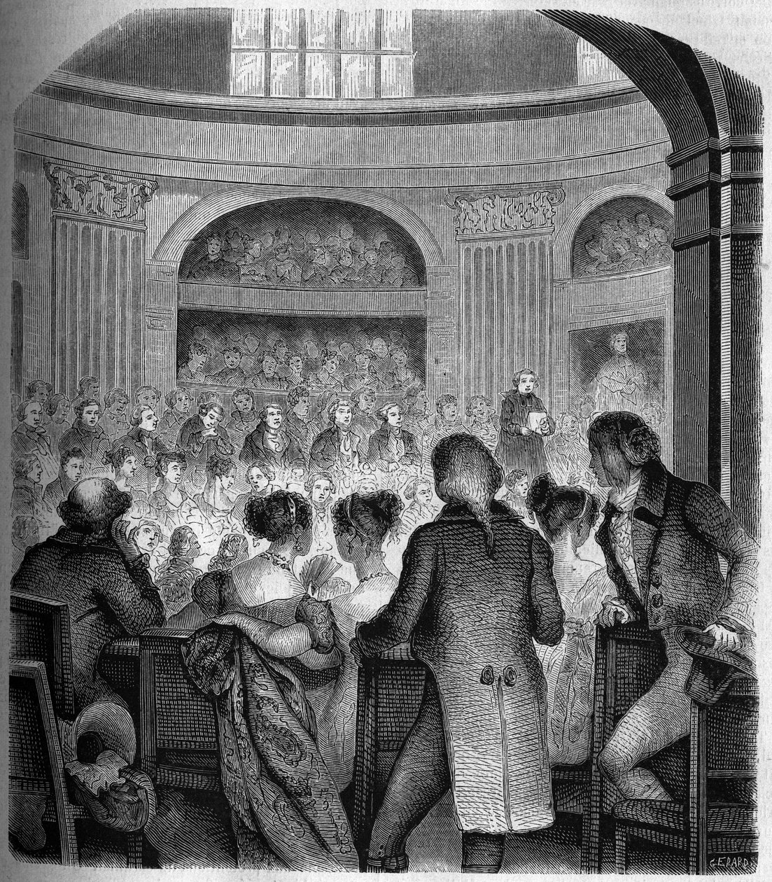 Empfang von Abbe Jean Sibrake (Jean-Sibrakes) (Siffrein) Maury an der Académie Française im Jahr 1785 - Gravur von Franck von Victor Franck
