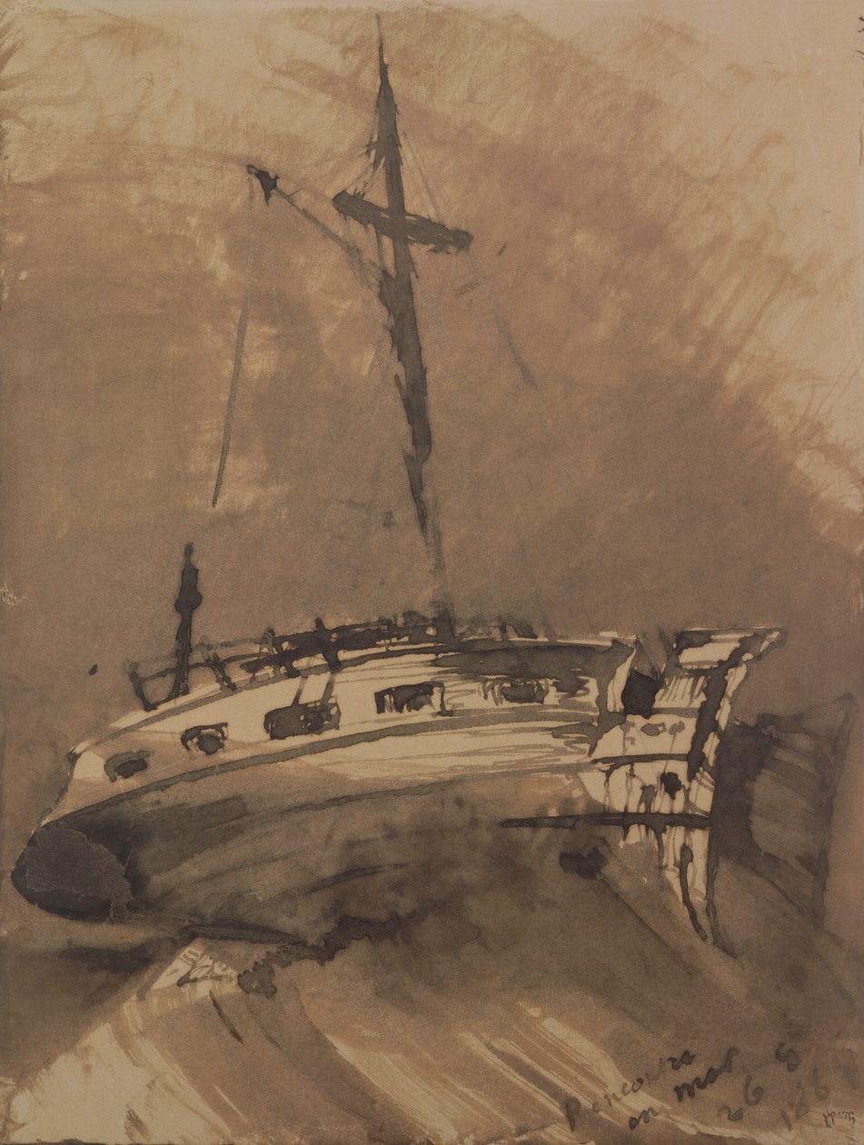 Ein Schiff in stürmischer See, 1864 (Feder und Tuschlavierung auf Papier) von Victor Hugo