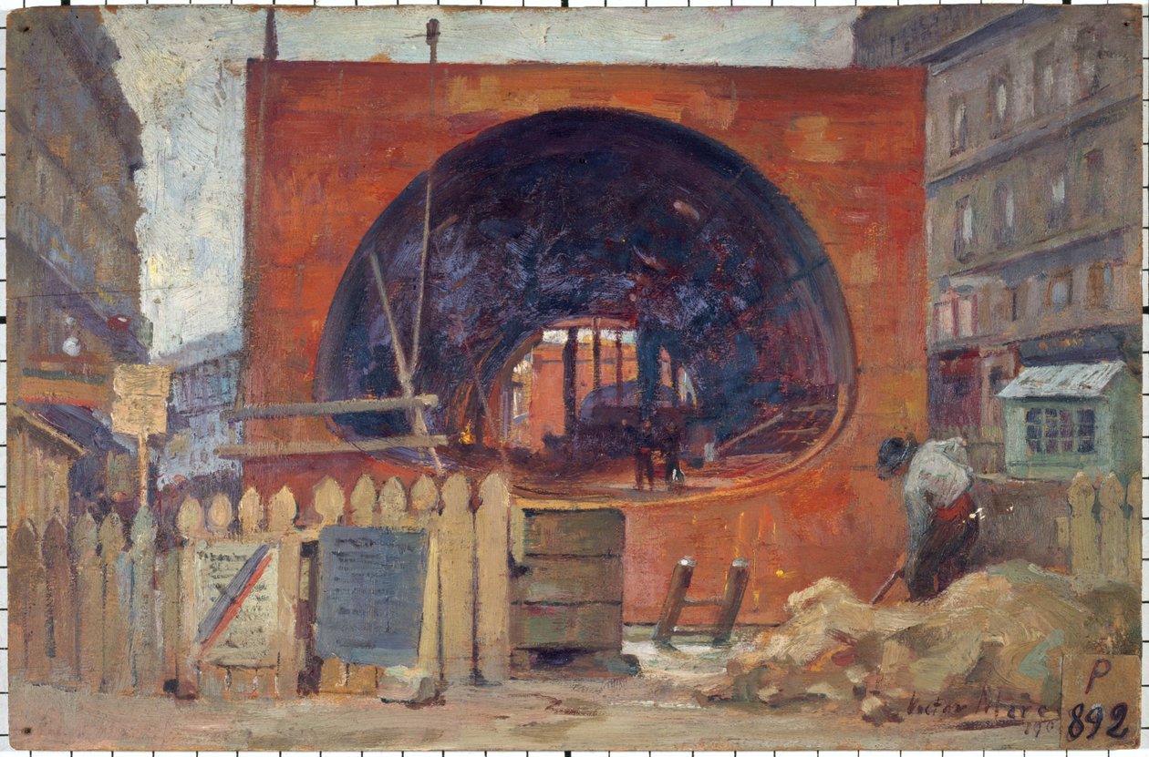 Die Arbeiten der Métropolitain am Place Saint-Michel im Jahr 1906, im November 1906 von Victor Marec