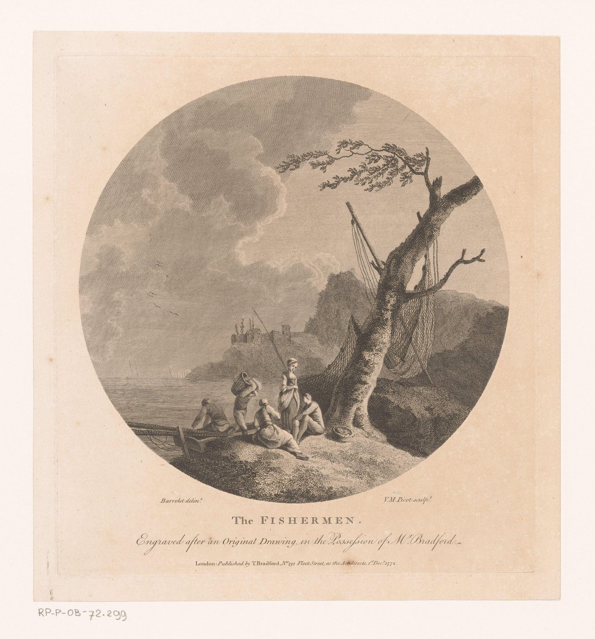 Landschaft mit Fischern bei einem Baum mit Fischernetzen von Victor Marie Picot
