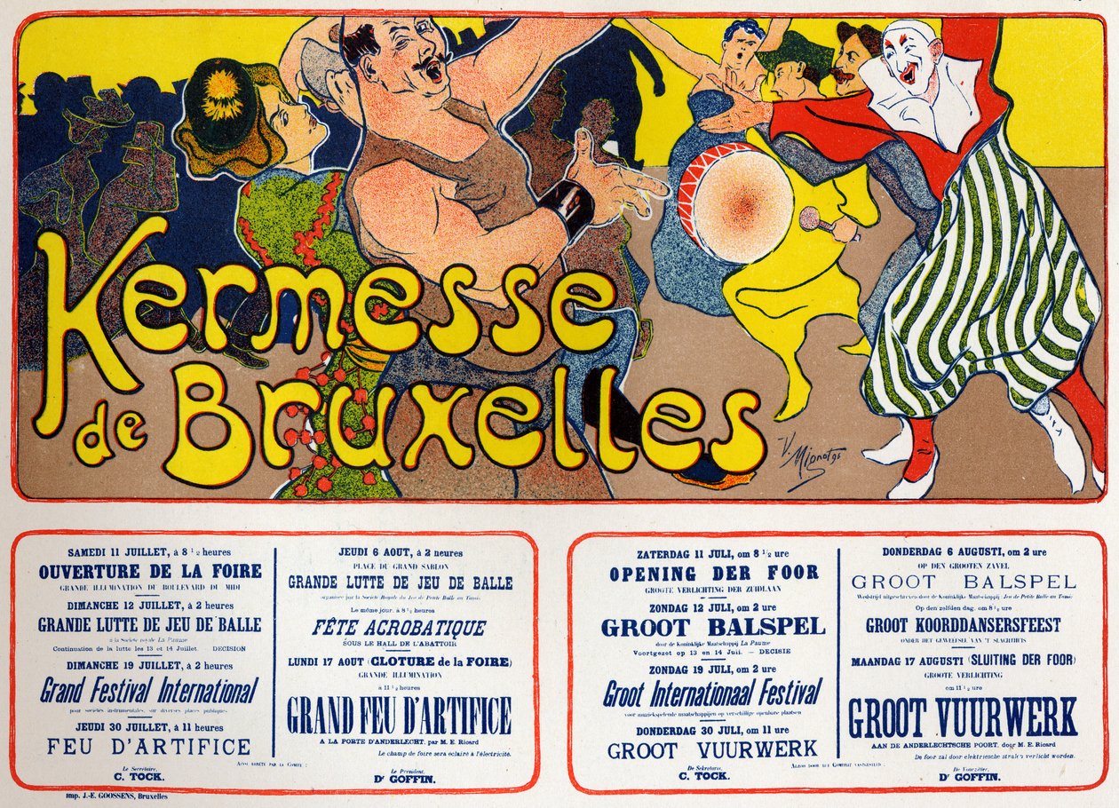 Lebensstil. Brüsseler Kirmes (Karneval), Belgien. Plakat von V. Mignot, Belgien, ca. 1890 von Victor Mignot