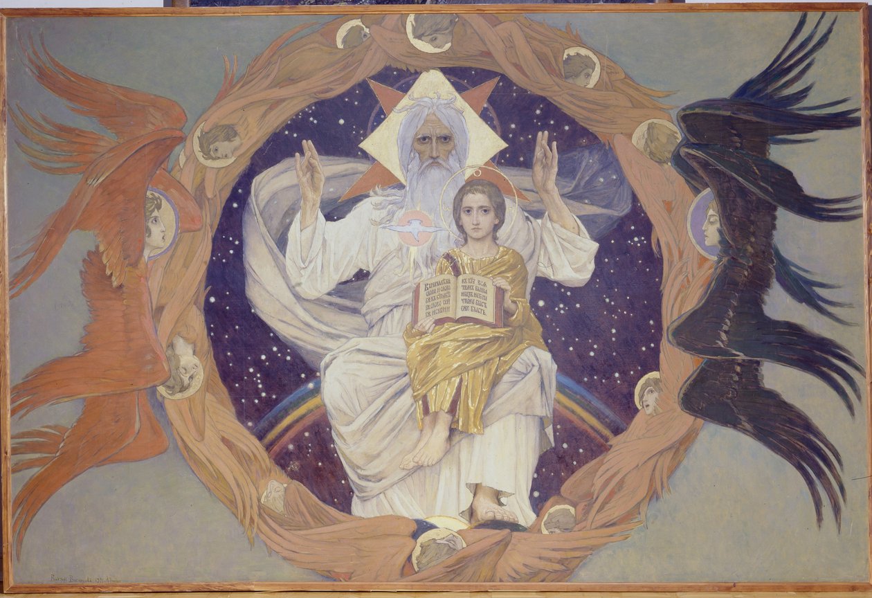 Heilige Dreifaltigkeit, Vorbereitende Skizze für die Alexander-Newski-Kathedrale in Warschau, 1907 von Victor Mikhailovich Vasnetsov