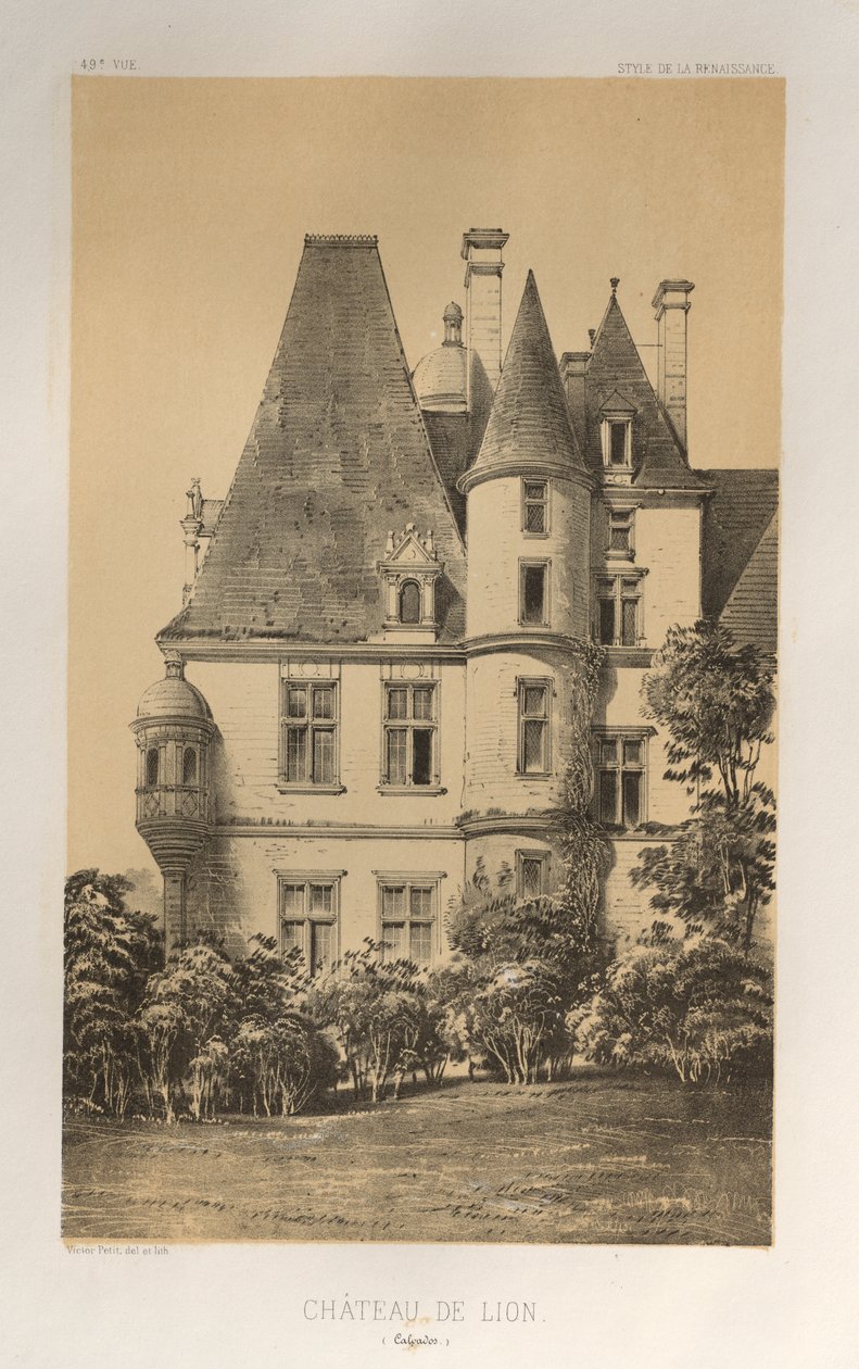 Architektur Pittoresque oder Denkmäler des 15. und 16. Jahrhunderts: Schlösser Frankreichs des 15. und 16. Jahrhunderts: Pl. 49, Schloss von Lion (Calvados) von Victor Petit