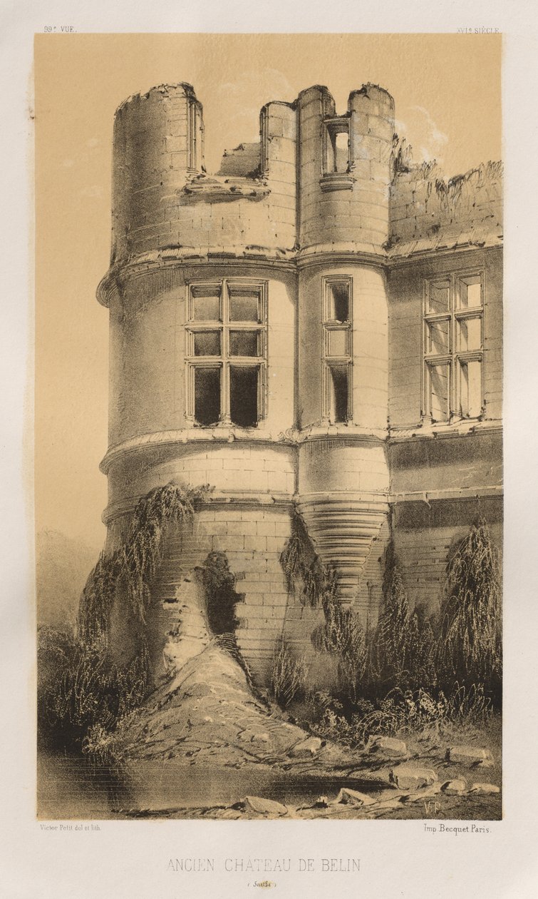 Architektur Pittoresque oder Denkmäler des XV. und XVI. Jahrhunderts: Schlösser Frankreichs des XV. und XVI. Jahrhunderts: Pl. 99, Altes Schloss von Belin (Sarthe) von Victor Petit
