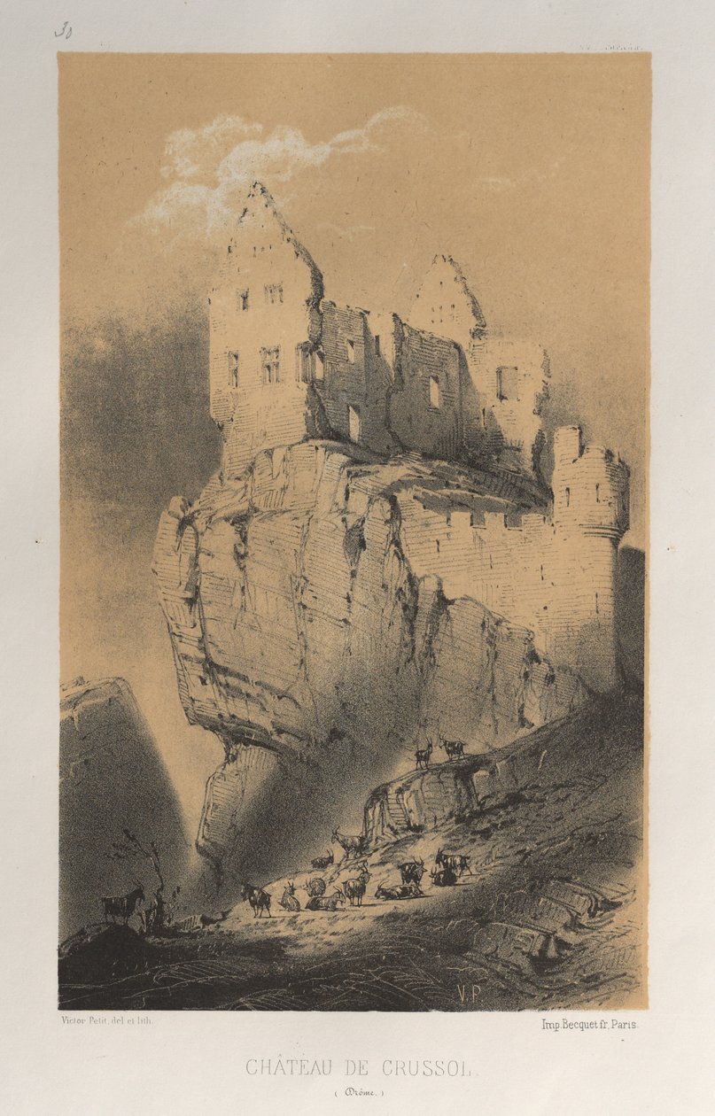 Architektur Pittoresque oder Denkmäler des 15. und 16. Jahrhunderts: Schlösser Frankreichs des 15. und 16. Jahrhunderts: Pl. 30, Schloss von Crussol (Drôme) von Victor Petit