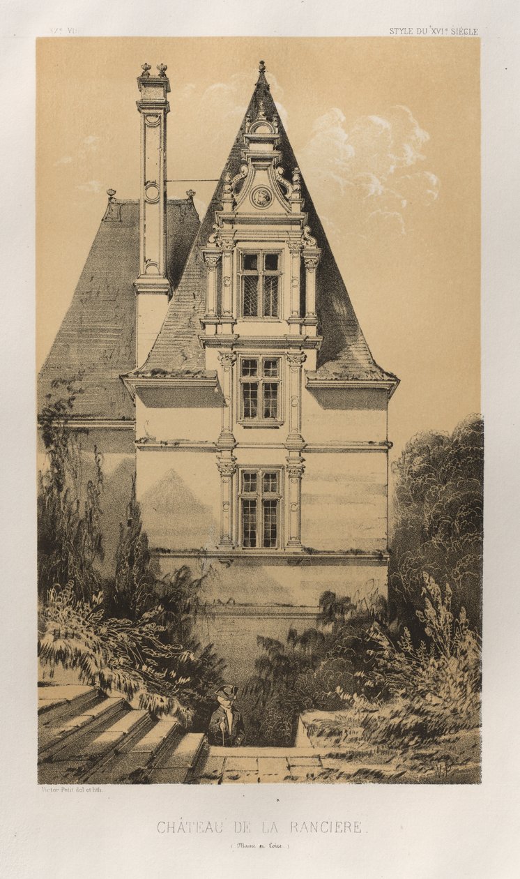 Architektur Pittoresque oder Denkmäler des 15. und 16. Jahrhunderts: Schlösser Frankreichs des 15. und 16. Jahrhunderts: Pl. 37, Schloss von La Ranciere (Maine-et-Loire) von Victor Petit