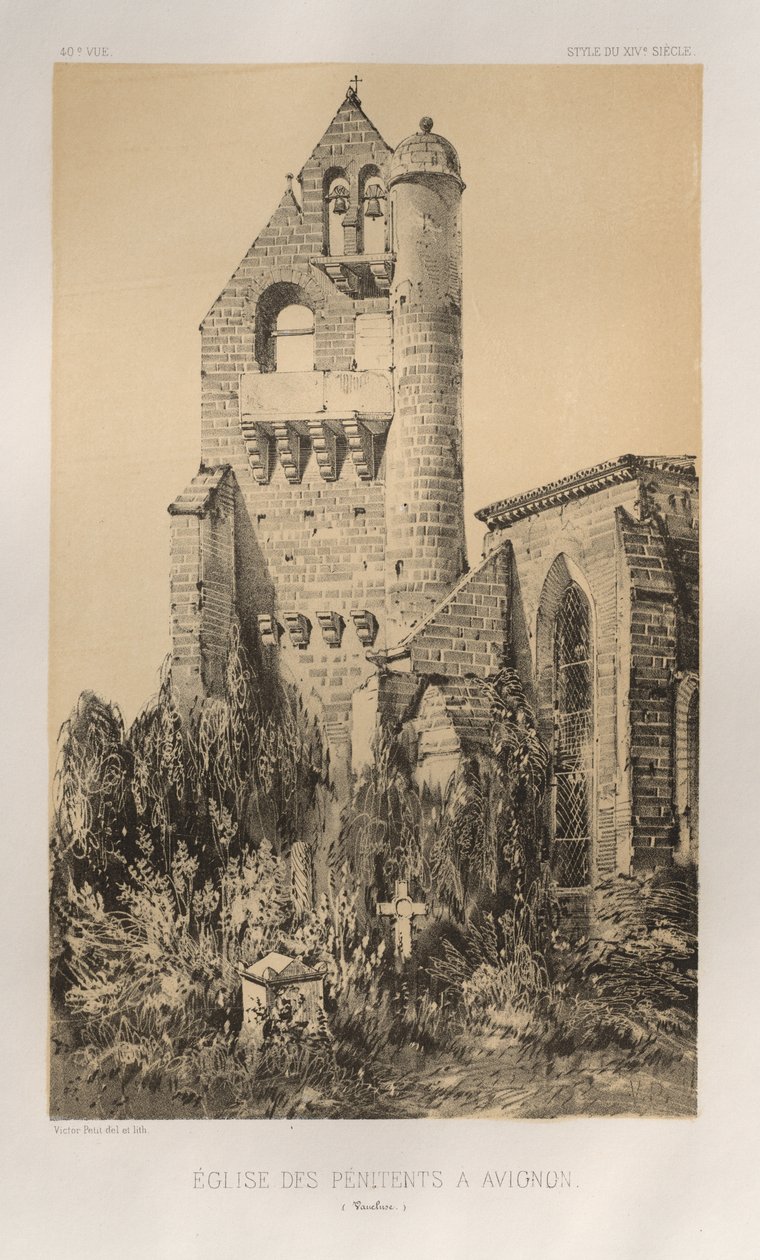 Architektur Pittoresque oder Denkmäler des 15. und 16. Jahrhunderts: Schlösser Frankreichs des 15. und 16. Jahrhunderts: Pl. 40, Kirche der Büßer in Avignon (Vaucluse) von Victor Petit