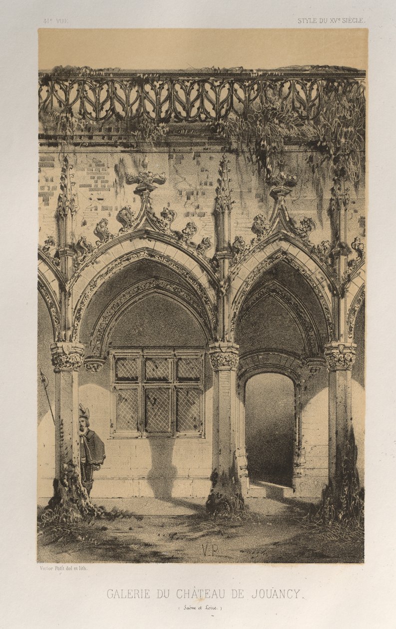 Architektur Pittoresque oder Denkmäler des 15. und 16. Jahrhunderts: Schlösser Frankreichs des 15. und 16. Jahrhunderts: Pl. 41, Galerie des Schlosses von Jouancy (Saône-et-Loire) von Victor Petit