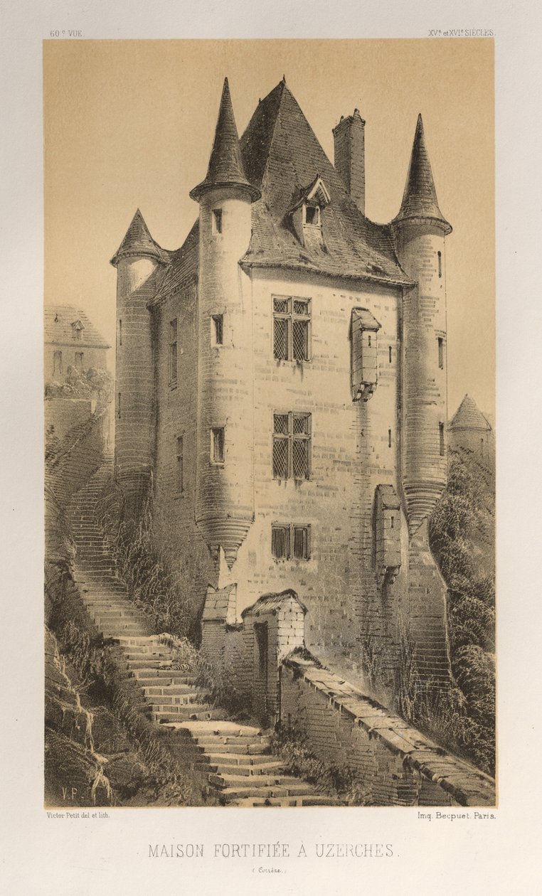 Pl. 60, Maison Fortifiée À Uzerches Corrèze, 1860 von Victor Petit