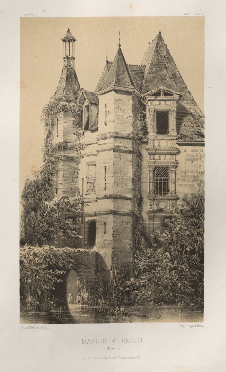 Pl. 78, Manoir de Belvau Corrèze, 1860 von Victor Petit
