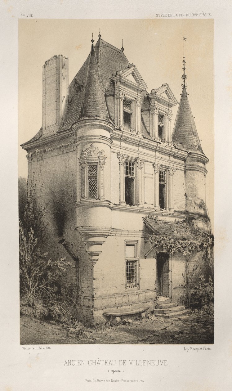 ...Pl. 9, Ancien Château de Villeneuve Yonne, 1860 von Victor Petit