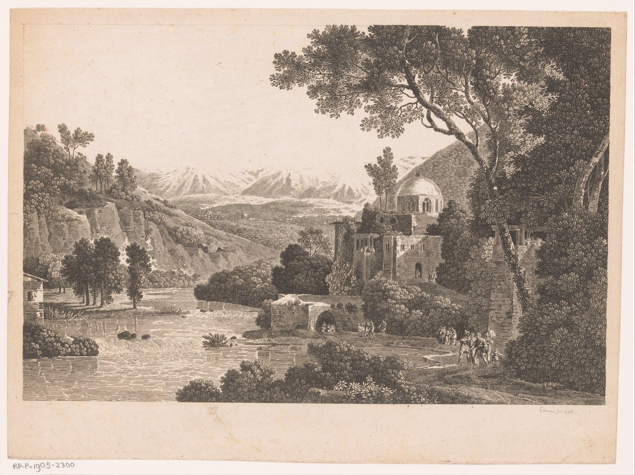 Landschaft mit Gebäude mit Kuppel von Victor Pillement