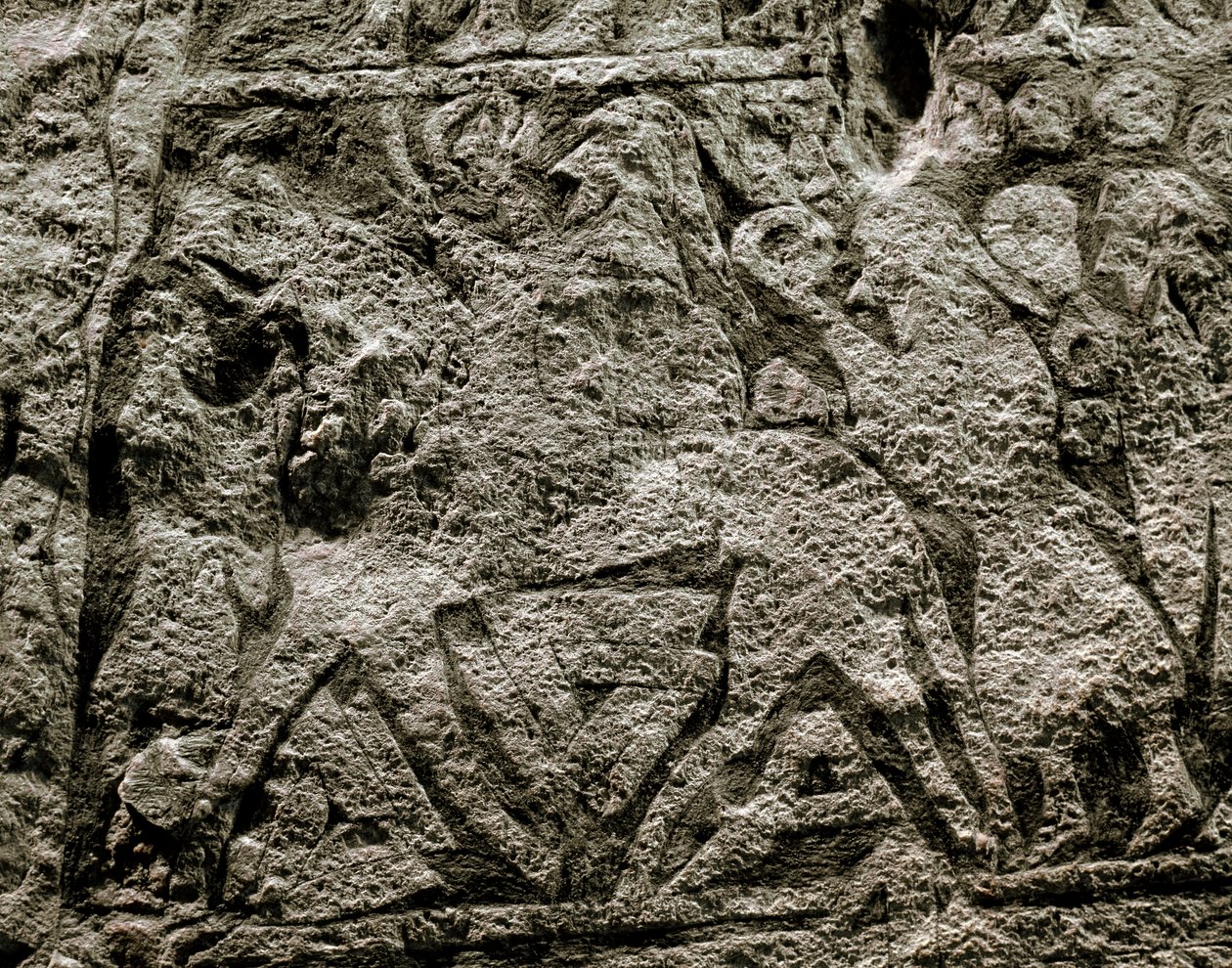 Die Toten reiten auf dem Pferd Odins (Detail eines Wikinger-Grabsteins, 7.-8. Jahrhundert n. Chr.) von Viking