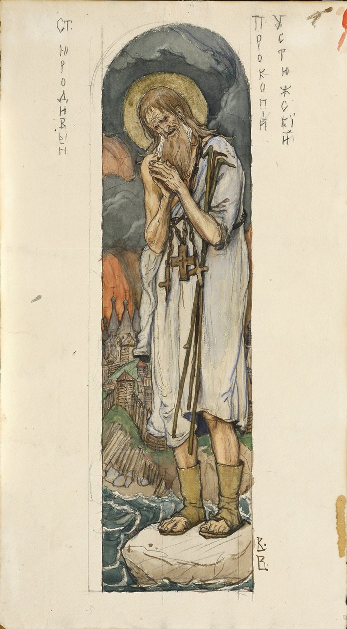 Heiliger Prokopius von Ustjug, Studie für Fresken in der St. Wladimir-Kathedrale von Kiew, 1884-1889 von Viktor Mikhaylovich Vasnetsov