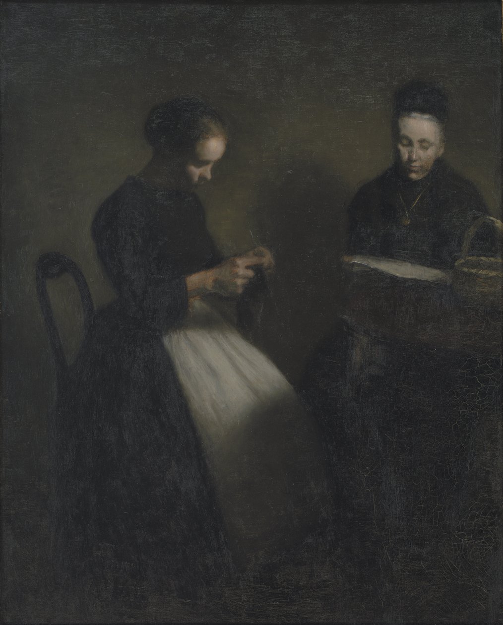 Abend im Wohnzimmer, die Mutter und die Frau des Künstlers von Vilhelm Hammershoi
