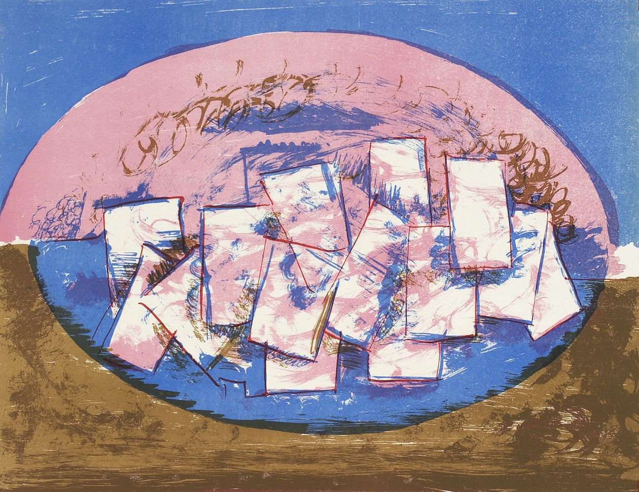 Blaue und rosa Ellipse mit Quadraten auf braunem und blauem Hintergrund von Vilhelm Lundstrøm
