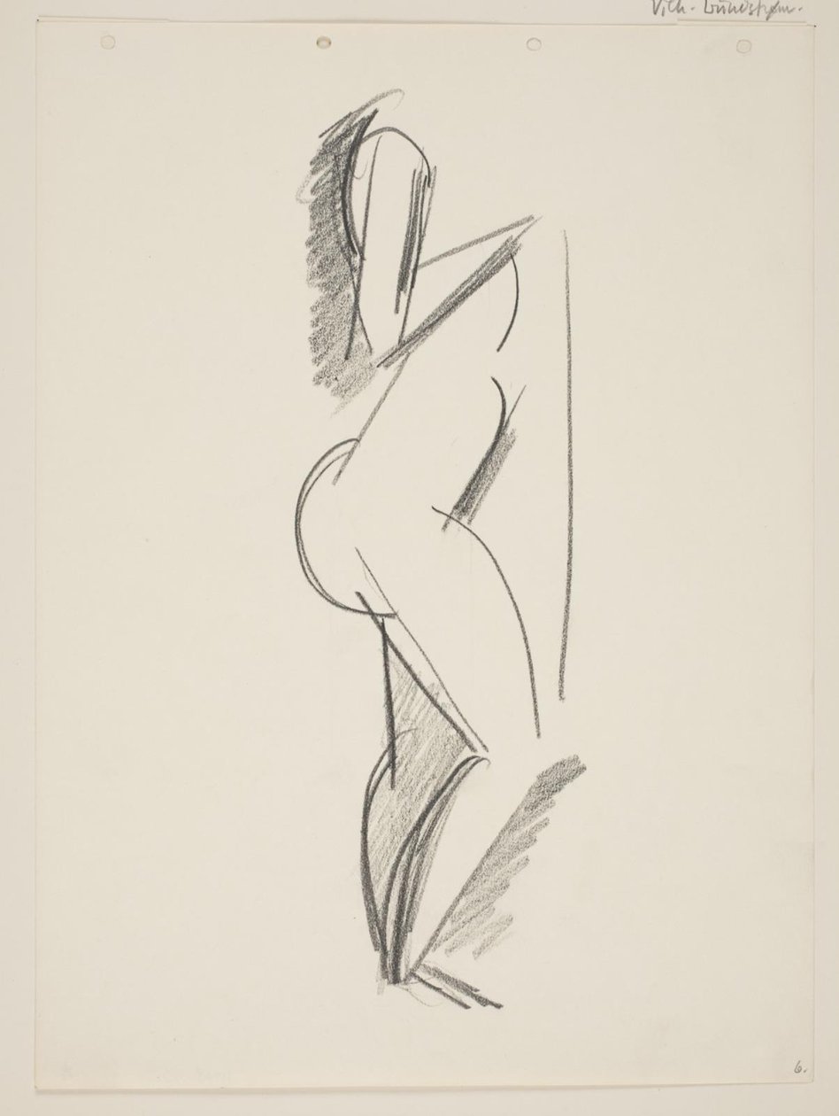 Stehende nackte Frau, Profil nach rechts, Draperie in der Hand von Vilhelm Lundstrøm