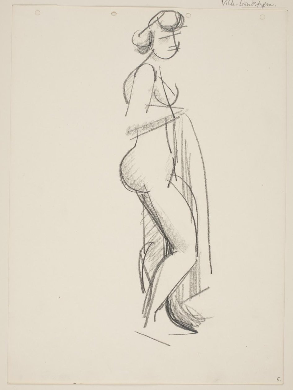 Stehende nackte Frau, Profil nach rechts, Draperie in der Hand von Vilhelm Lundstrøm