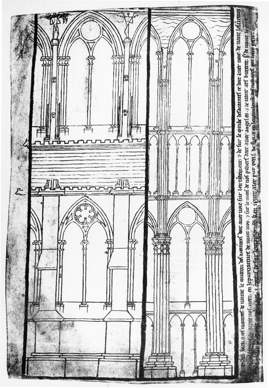 Faksimile-Kopie von Ms Fr 19093 fol.31v Außen- und Innenansicht der Seitenwände der Kathedrale von Reims von Villard de Honnecourt