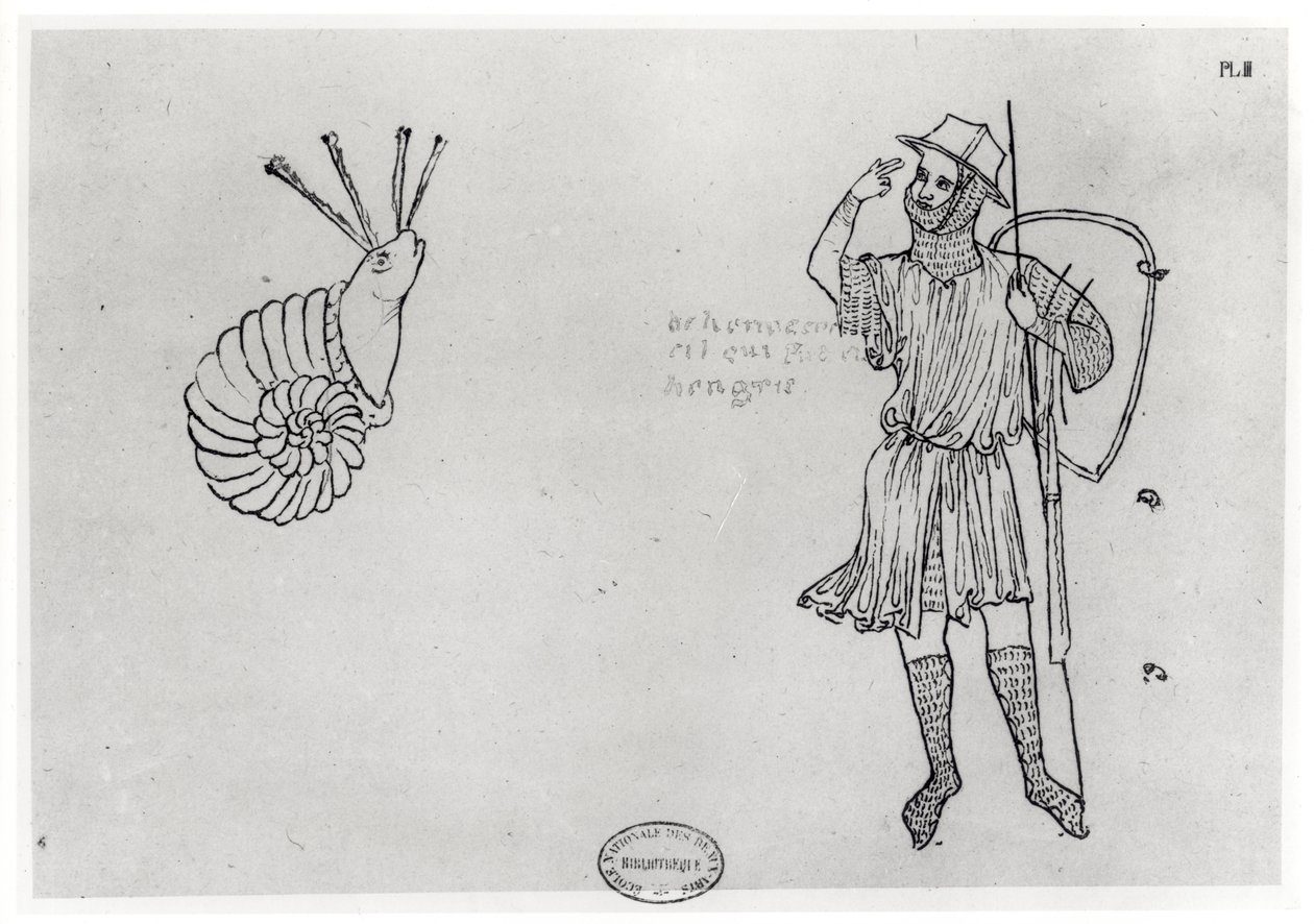 Fol.2 Schnecke und ungarischer Soldat (Faksimilekopie) von Villard de Honnecourt