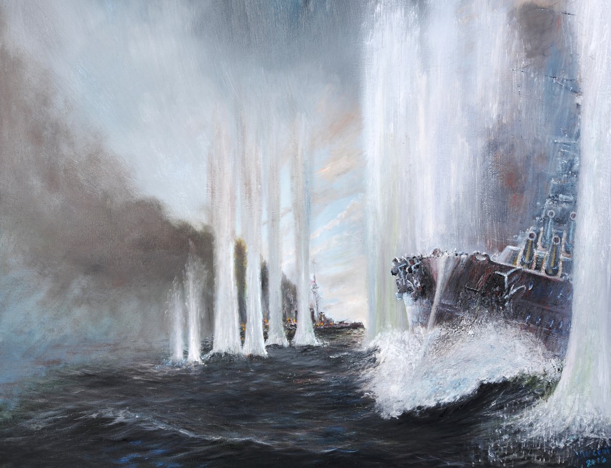 HMS Warspite umkreist HMS Warrior bei Jütland, 31. Mai 1916, 2018 von Vincent Alexander Booth