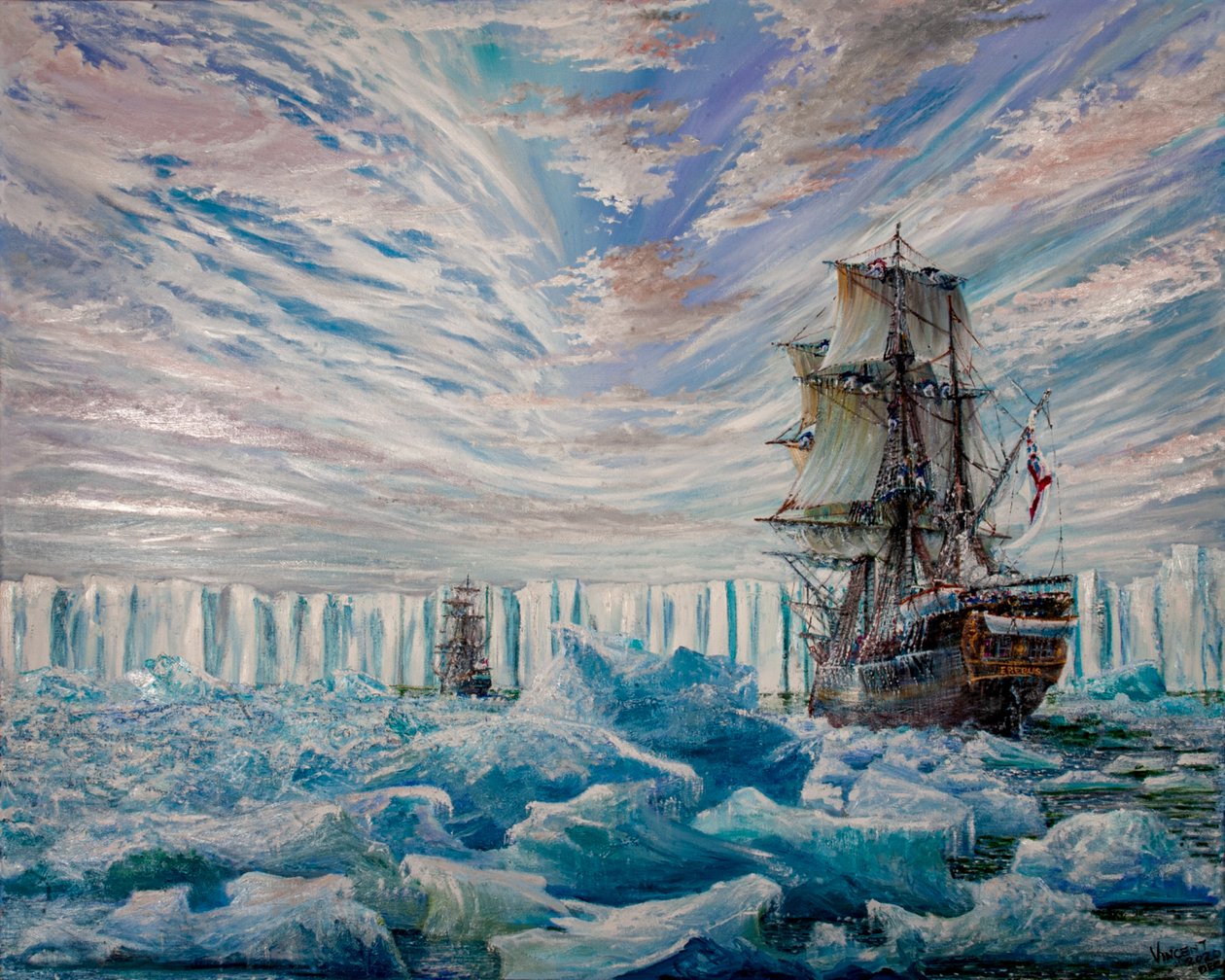 Erebus und Terror entdecken das antarktische Eisschelf von Vincent Alexander Booth