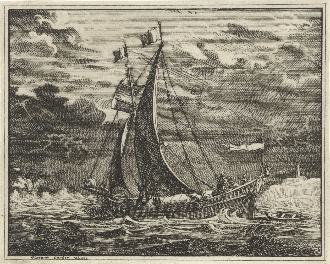 Schiff bei unheilvollem Wetter von Vincent Laurensz. van der Vinne (II)