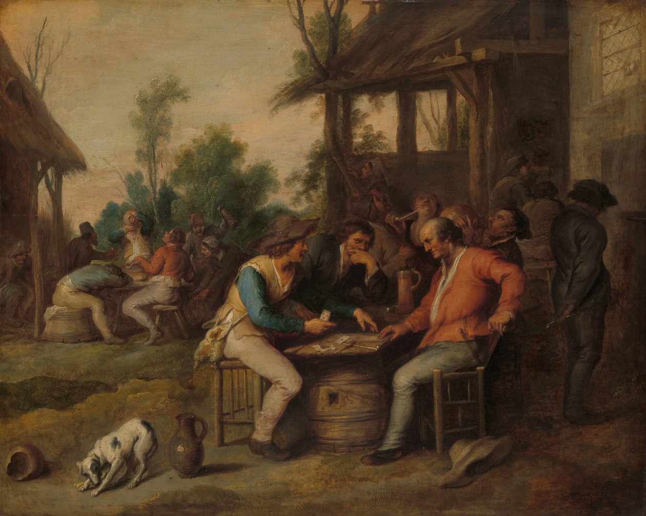 Zwei Männer beim Kartenspiel vor einem Landgasthof von Vincent Malò (II) (attributed to)