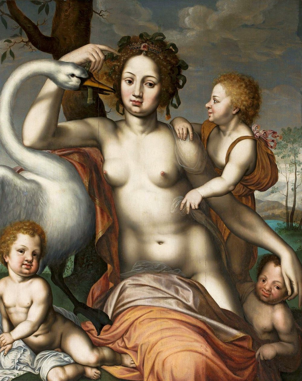 Leda mit Schwan und Kindern von Vincent Sellaer