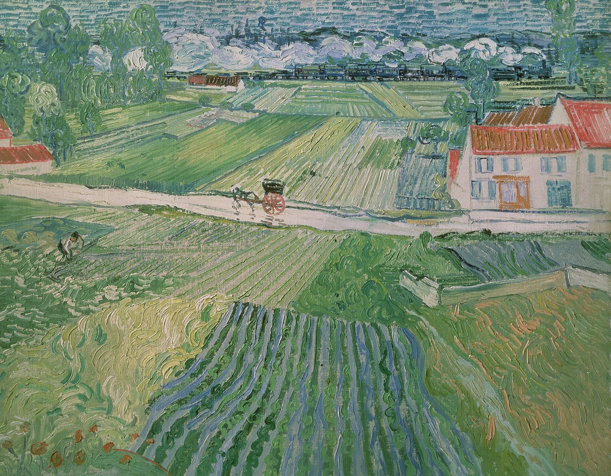Landschaft bei Auvers nach dem Regen (Landschaft mit Kutsche und Zug) von Vincent van Gogh