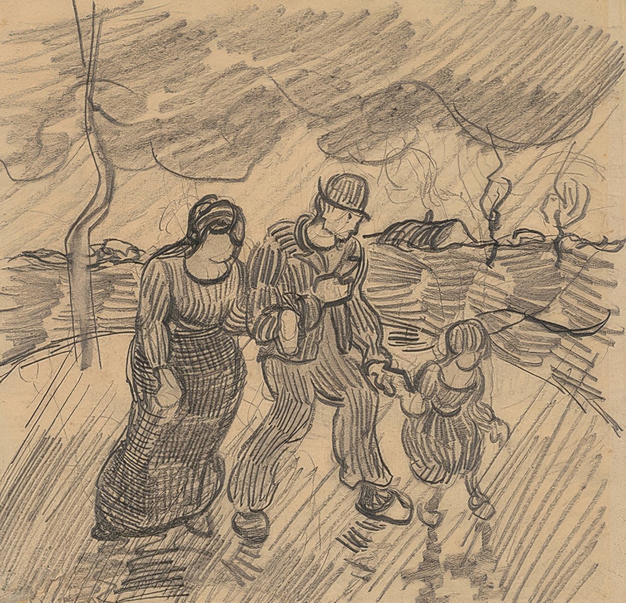 Paar mit Kind auf einer Straße im Regen von Vincent van Gogh